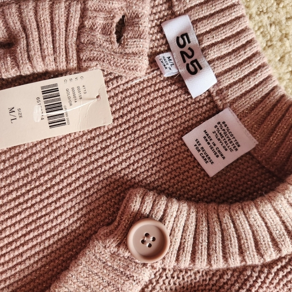 NWT❗️❤️Anthropologie 525 Cropped Pink Gold Puff Sleeve Cardigan size M❤️ - Picture 7 of 9